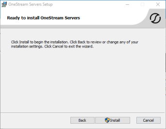 Ready to Install OneStream Server dialog box with Install selected